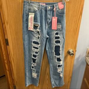 NWT Bamboo High Rise Deconstructed Skinny Jeans Juniors Size 7 Distressed NEW